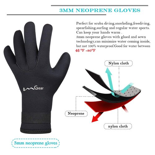 OMGear Neoprene Gloves for Snorkeling Diving Kayaking Surfing Spearfishing All WaterSports (black, M)