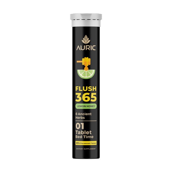 Auric Flush 365 Effervescent 20 Tablets Herbal Digestive Support | with Triphala, Isabgol, Castor Oil & Senna | Honey Lemon Flavor | Support Bowel & Gut Cleanse | Plant-Based Supplement
