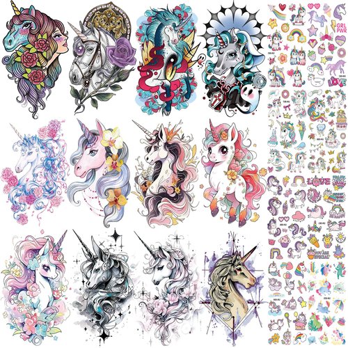 CUTELIILI 24 Sheets Cute Temporary Tattoo for Women, Colorful Small Fake Tattoos for Girls kids, Birthday Party Supplies, Magical Party Favors Decorations