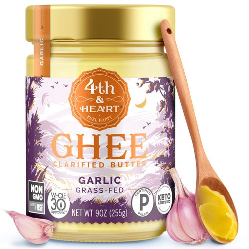 4th & Heart California Garlic Grass-Fed Ghee, Clarified Butter, Keto, Pasture Raised, Non-GMO, Lactose and Casein Free, Certified Paleo (9 Ounces)