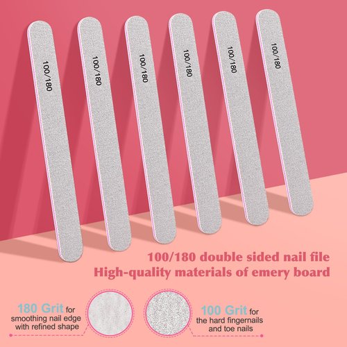 Nail Files and Buffers, MORGLES Nail Care Kit for Natural and Acrylic Nails, 6pcs 100/180 Grit Nail File 6pcs Rectangular Nail Buffer Blocks 2pcs Brush