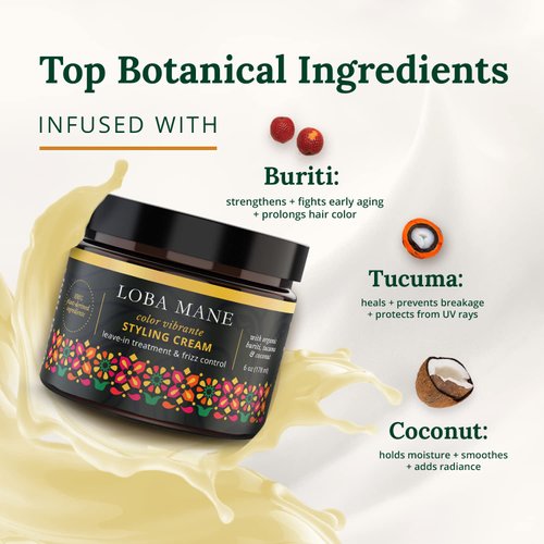 Loba Mane Hydrating Styling Cream – Anti Frizz & Heat Protection Curl Defining Cream - Nourishes and Hydrates - Color Safe, Vegan, Natural & Organic Curly Hair Cream (6oz)