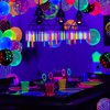 109 Pack UV Neon Balloons Light Up Balloons Glow in The Dark Balloons Blacklight Reactive Polka Dot Latex Balloons Black Lights Reactive Fluorescent Stars Balloons Neon Party Supplies Glow Party Decor