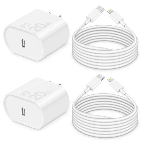 i Phone Charger 10Ft Fast Charging【MFi-Certified】 2-Pack 20W PD Fast Charger with 6Ft Fast Charging Cable, Type C Fast Charging Block & Fast Charger Cord for IP 14/13/12/11, i Pad & More