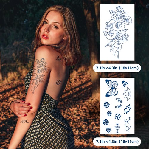 Semi Permanent Tattoos, 8 Sheet Realistic Fake Tattoos Stickers, Waterproof and Long-Lasting 1-2 Weeks Tattoos, Plant-Based Ink for Women Men Christmas Gift2