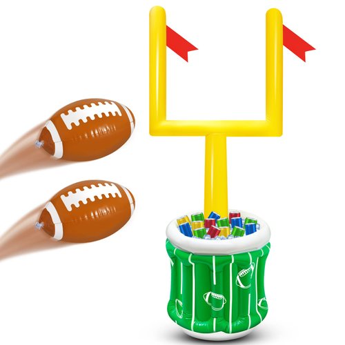 3 Pieces Inflatable Football Drink Cooler Bins Set Goal Post Football Toss Game Decorations with Football Set Inflatable Goal Post Cooler and 2 Inflatable Footballs for Sports Theme Football Party