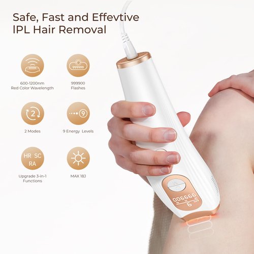 Laser Hair Removal, Laser IPL Hair Removal for Women and Men Permanent, Hair Removal Device with 3.0 IPL Red Light Wave, Home Laser Hair Removal Device for Legs Armpits Back Bikini Body Use