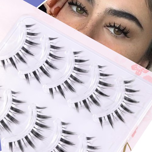MSQ False Eyelashes 12mm Faux 3D Mink Lashes 5 Pairs Natural Look Thick Soft Cat Eye Wispy Lashes Reusable Fake Eyelashes, Contact Lens Friendly Easy to Apply