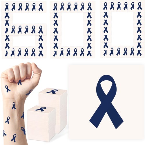 CrateGurus Co. 600 Pcs Dark Blue Cancer Awareness Ribbon Temporary Tattoos Stickers Bulk Colon Colorectal Cancer Als Awareness Products Child Abuse Prevention Items Hurricane Alopecia Awareness Gifts