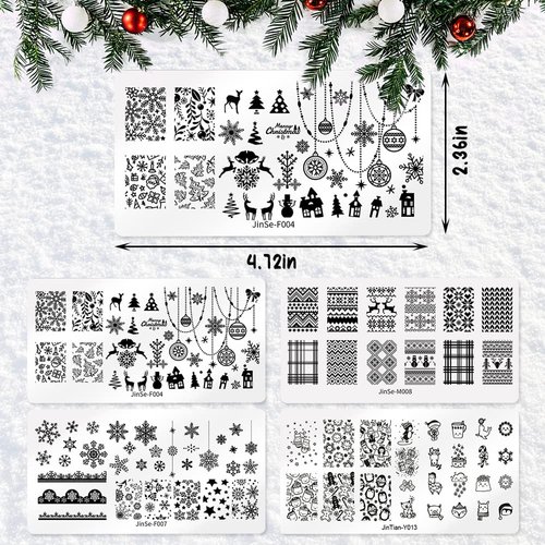 4 Pieces Christmas Nail Stamping Plates Set Snowflakes Elk Nail Art Plates Templates Christmas Tree Santa Claus Nail Stamper Xmas Snowman Printing Nail Polish Stamping Template Winter Nail Art Tools