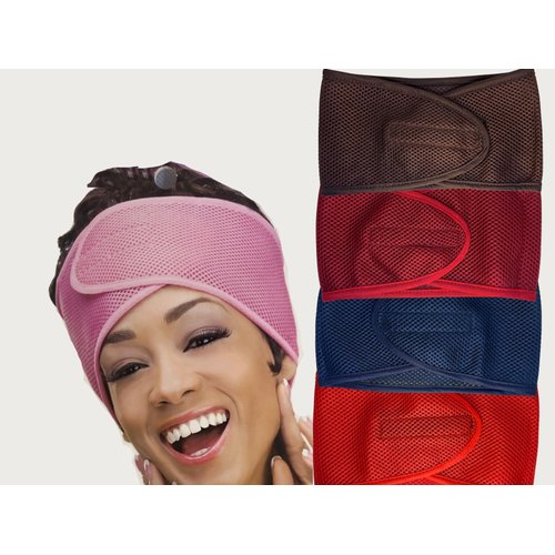 Mrs Gwen Hair & Accessories Qfitt 1pc Foam Deluxe Adjustable Mesh Headband Head Wrap Keep Edges on Fleek with Mesh Hair Scarf Night Cap (Assorted Colors (Dark))