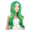 WAVELNM Kids Green Wig Child Green Mixed Yellow Wavy Curly Long Wig Girls Middle Part Synthetic Long Wigs with Wig Cap