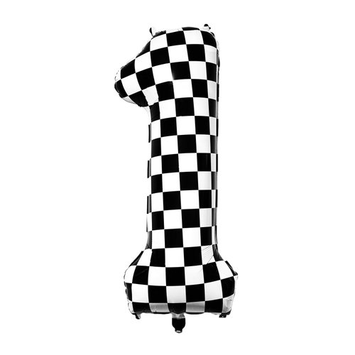 Kwuz 40 Inch Checkered Birthday Balloon Number 1 Boys Fast One Birthday Decorations Race Car Racing Theme First Birthday Party Balloons Decor Supplies Foil Mylar Black White