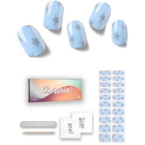 Osesshia Semi Cured Gel Nail Strips, 20 pcs Nail Wraps, Glaze Gel Nail Stickers, Salon Quality French Manicure, Full Decal Gel Polish Strips, Long Lasting SCG, Easy on, UV Required (4th July Stars)