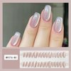 Press on Nails Medium Ballet Shaped Spar Cat Eye False Nails Nude Pink Design Cat Eye Fake Nails Artificial Acrylic Nails Full Cover Glossy Reusable Coffin Nails Glue on Nails for Women 24Pcs