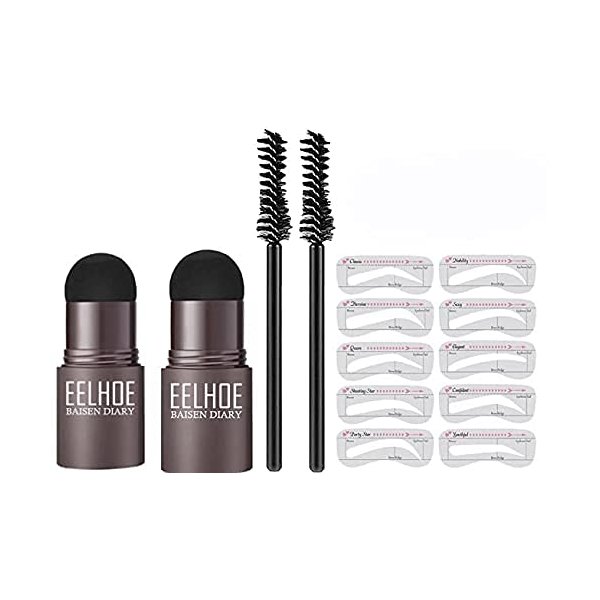 Set Of 2 Eyebrow Stamp Stencil Kit - 10PCS One Step Eyebrow Shaping Kit, 2 Brushes, Professional Brow Powder Waterproof Long-Lasting Professional Makeup (Medium Brown & Dark Brown