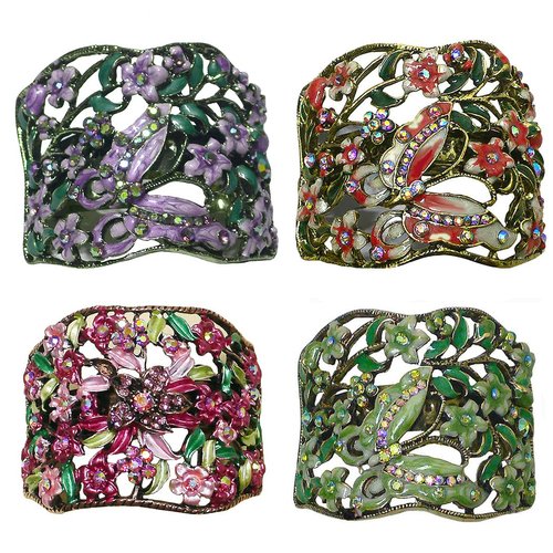 Set of 4 Crystal Butterfly/Flower Hair Holder Barrettes 2 Styles Ponytail Hair Barrettes for Women Girls YY86900-4gPurpleSiennaGrnRose