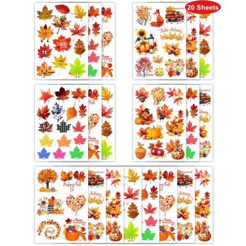 216 Pieces Cute Fall Leaf Temporary Tattoos Stickers,20 Sheets Fall Autumn Maple Leaves Themed Tattoos Stickers Party Decoration Supplies Party favors for Kids Adults