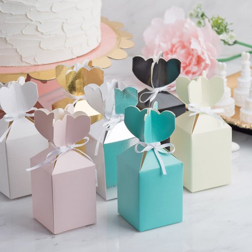 TABLECLOTHSFACTORY 25 Pack Blush Vase Shape Favor Boxes With Satin Ribbons Cardboard Wedding Gift Boxes