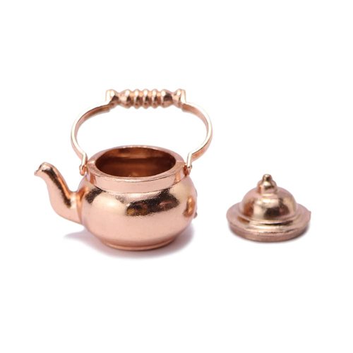 Dollhouse Miniature Vivid Teapot Tea Kettle 1:12 Scale Kitchen Copper Model Artificial House Decoration Food Ornament Accessories (Bronze)
