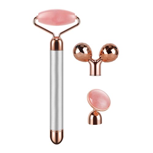 3-IN-1 Electric Jade Roller 3D Roller Facial Roller & Face Massager, Rose Quartz
