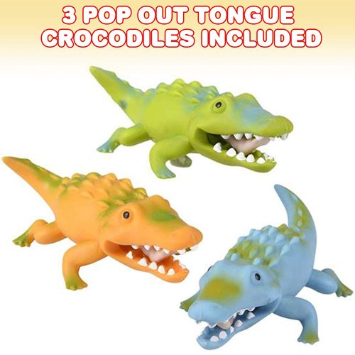 ArtCreativity Pop-Out Tongue Crocodile Squeeze Toys for Kids, Set of 3, Squeezy Animal Toys, Stress Relief Sensory Toys for Boys and Girls, Fun Zoo and Safari Birthday Party Favors, 3 Colors