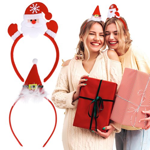 Ouligay 2Pcs Christmas Santa Headband Red Santa Hat Headband for Girls Women Christmas Hair Hoop Headdress Christmas Hair Accessories for Christmas Holiday Party Supplies