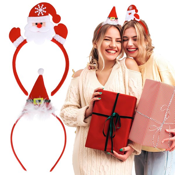 Ouligay 2Pcs Christmas Santa Headband Red Santa Hat Headband for Girls Women Christmas Hair Hoop Headdress Christmas Hair Accessories for Christmas Holiday Party Supplies