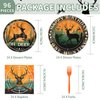 96Pcs Hunting Camo Party Supplies Oh Deer Hunting Birthday Party Decorations 350GSM Disposable Hunting Theme Birthday Tableware Set Camo Plates Napkins Forks for Outdoor Camping Picnic Decor Serves 24