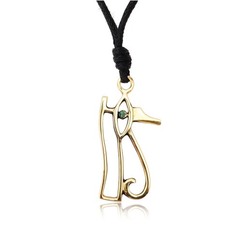 Vietguild Green Eye of Ra Horus Egyptian Handmade Brass Gold Charm Necklace Pendant Jewelry