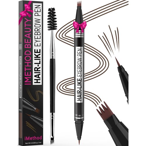iMethod Eyebrow Pen - Eyebrow Pencil Magical 2-in-1 Eye Brow Pencils for Women with 4-Fork-Tip & Precise Brush-Tip Create Natural Hair-Like Brows, Last All-Day, Microblading Eyebrow Pen, Dark Brown