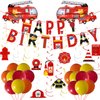 Fire Truck Birthday Party Decorations Pack Fire Truck Happy Birthday Banner Fire Engine Rescue Hanging Swirls 2 Foil Balloons 18 Latex Balloons for Boys Fireman Party Decorations