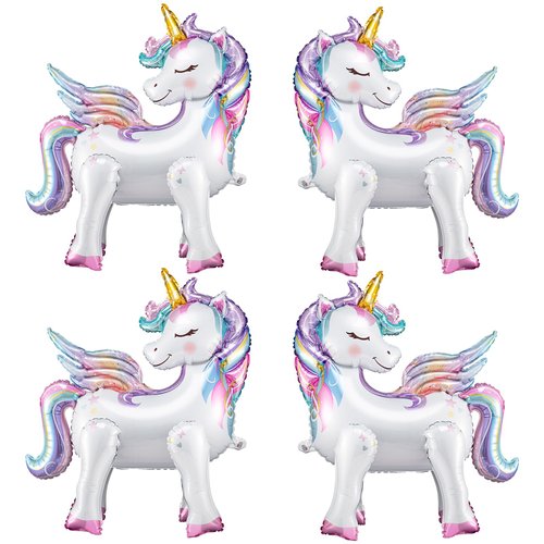 Foilswirl 4 Pcs 4 Pcs 26 Inch Self Standing Unicorn Balloons 3D Rainbow Unicorn Party Supplies Foil Unicorn Party Decorations for Themed Party Wedding Engagement