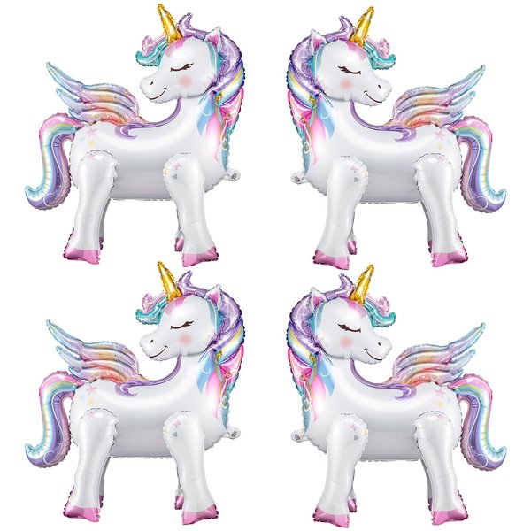 Foilswirl 4 Pcs 4 Pcs 26 Inch Self Standing Unicorn Balloons 3D Rainbow Unicorn Party Supplies Foil Unicorn Party Decorations for Themed Party Wedding Engagement