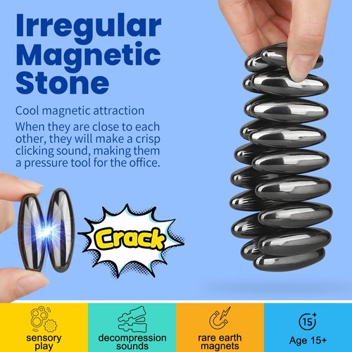Dilabnba Fidget Toy Hematite Stone Magnet Ferrite Putty Eggs for Adults, Magnetic Fridge Magnets Oval Rocks for Refrigerator, Home, Office, Gadget, Desk Toy Decoration (18PCS)