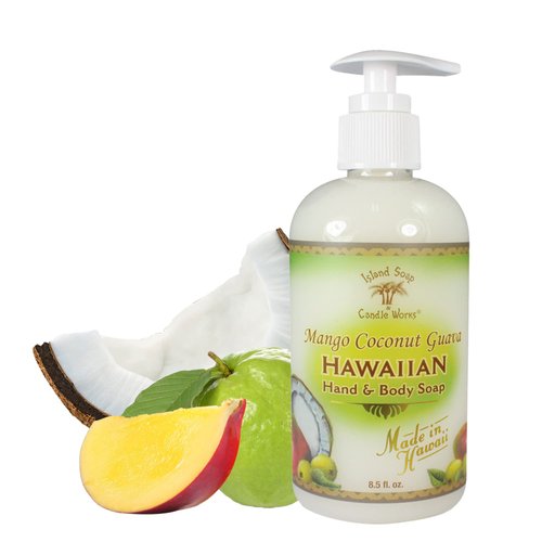 Island Soap & Candle Works Botanical Liquid Hand Soap - Vegan Hand Soap for Men and Women - Luxury Skincare for Bathroom - Hawaiian Gifts for Sensitive Skin - Mango Coconut Guava - 8.5 Ounce Bottle