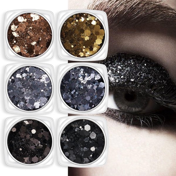 Melemando 6 Color Body Glitter Kit Holographic Mermaid Sequins Chunky Face Glitter Makeup for Party Singer Concerts Music Festival Rave Accessories (6 Colors Set 27)
