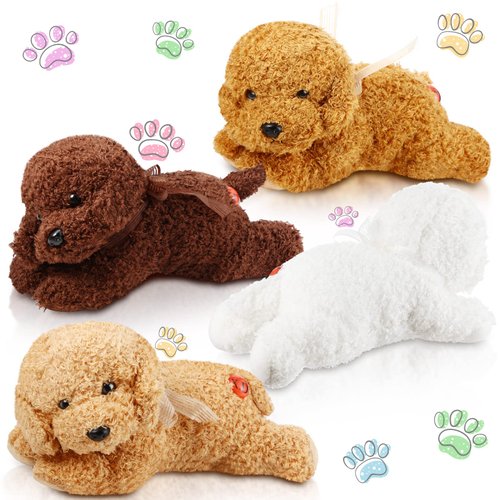 4 Pieces Christmas Dog Stuffed Animal 11 Inch Puppy Plush Toy Soft Plush Animals Golden Doodle Stuffed Dog Simulation Poodle Dog Stuffed Gift for Christmas Adults Stress Anxiety Relieve, 4 Colors