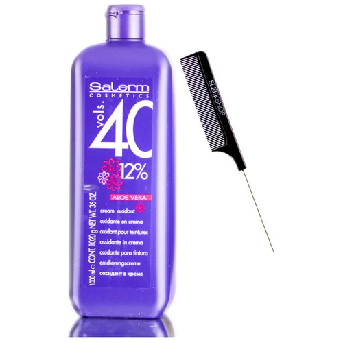 Salerm Cosmetics ALOE VERA Developer Cream Oxidant (w/Sleekshop Stinaface Comb) Hydrogen Peroxide Activator for Vision Hair Color Salermvision Haircolor Dye (40 Volume / 12% - 1000 ml)