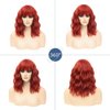LOSMOEER Red Wig with Bangs Short Wavy Wigs for Women Shoulder Length Curly Bob Wigs Heat Resistant Synthetic Wigs for Halloween Cosplay Daily Party Use