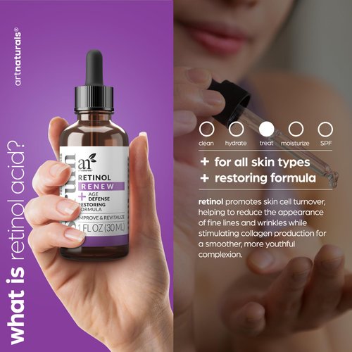 ArtNaturals Retinol Serum for Face - with Vitamin C, 2.5% Retinol Oil & Hyaluronic-Acid - Skin Clearing - Anti-Aging, Anti-Wrinkle Eye Serum - Skin Repair, Night Therapy (1 Fl Oz / 30ml) (ANGA-0127)