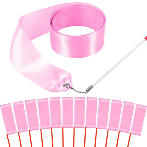 HiUnicorn 12PCS Light Pink Ballerina Dance Wands Streamer Ribbons Party Favors for Girls Rhythmic...