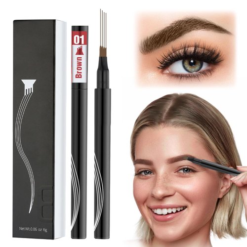 Generic Eyebrow Microblading Pen, 2PCS Microblading Eyebrow Pen Tattoo Pencil 4 Fork Tip, Waterproof Magic Eyebrow Pencil Microblading Eyebrow Pencil for Natural Makeup (Light Brown)