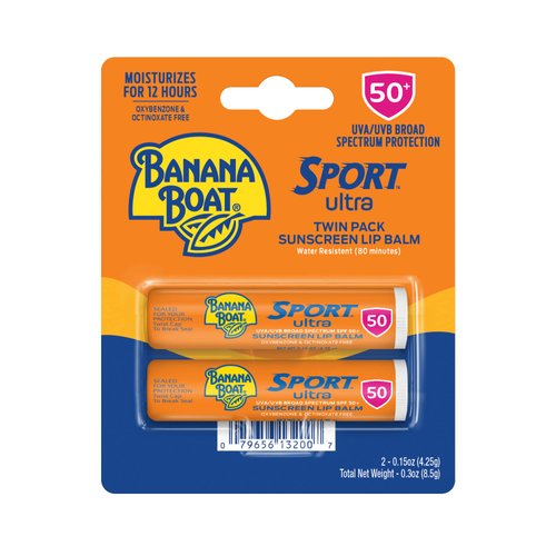 Banana Boat Sport Ultra SPF 50 Lip Sunscreen 2 Pack | Lip Balm for Stocking Stuffers for Adults, Christmas Gifts, SPF Lip Balm Pack, Lip Sunblock, Travel Size Sunscreen for Lips SPF 50, Twin Pack