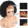 Aisaide Short Afro Curly Headband Wigs for Black Women,Deep Curly Black Wigs with Headband Attached Scarf Wigs Full Wigs with Wig Cap Head Wrap Wigs 2 in 1 Afro Kinky Curly Wigs with Turban Scarf