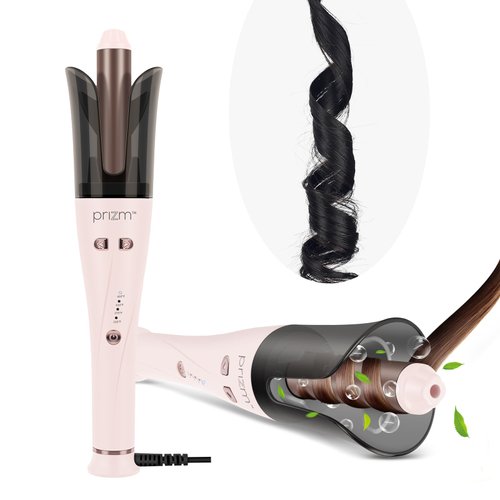 Prizm Professional Automatic Curling Iron, 1" Anti-Scald Rotating Hair Curler, Ionic Spinning Curling Iron 4 Adjustable Temps. & Timing Remind, for Gorgeous Curls, Fast Heating Up, Dual Voltage, Pink