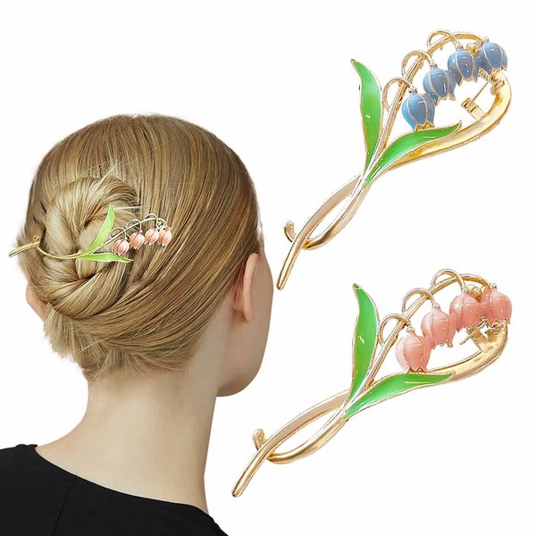 2 PCS Bellflower Hair Claw Clips, Vintage Non Slip Twist Hair Barrette Claw Clamp Hair Styling Accessories for Women Ladies