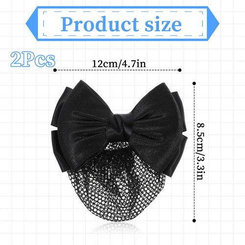 2 Pcs Black Bowknot Decor Snood Net Bowknot Mesh Crochet Hair Net Hair Snood Net Hair Bun Holders Snoods for Women Hair Equestrian Hair Net Bun Cover Hair Nets for Buns Bun Holders for Women's Hair