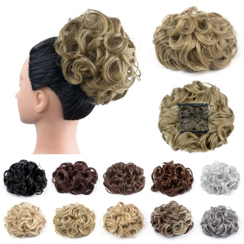 Yinmei Baibian Curly Wavy Messy Bun Hair Piece Combs Clip in on Buns Scrunchy Extensions Tousled Updo Ponytail Hair Donut Chignons Hairpiece for Women(24#)