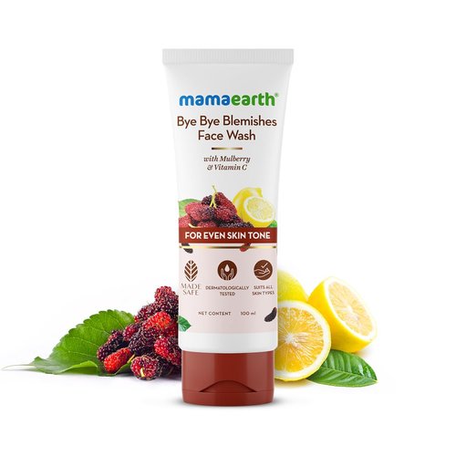 MAMAEARTH Bye Bye Blemishes Face Wash | Helps Reduce Scars & Marks | Gently Exfoliates Dead Skin Cells | Vitamin C & Mulberry Infused Facial Cleanser | 3.38 Fl Oz (100ml)